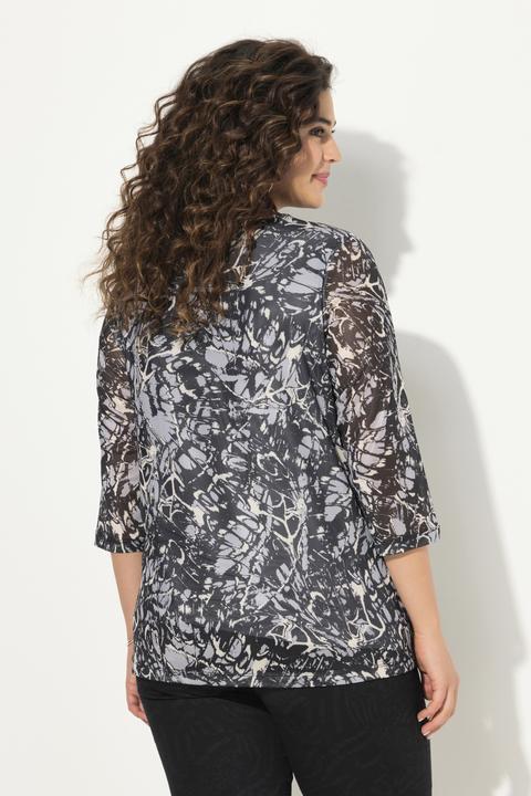 Image du produit Ulla Popken T-shirt en mesh doublé, col montant et manches 3/4, coupe évasée (50, 52)