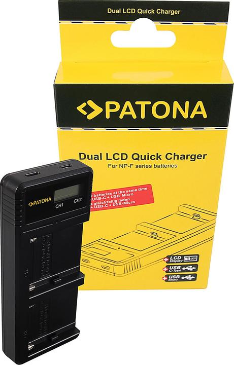 Actual product image Patona NP-F970 charger set + 2 batteries (Rechargeable battery, Charger)