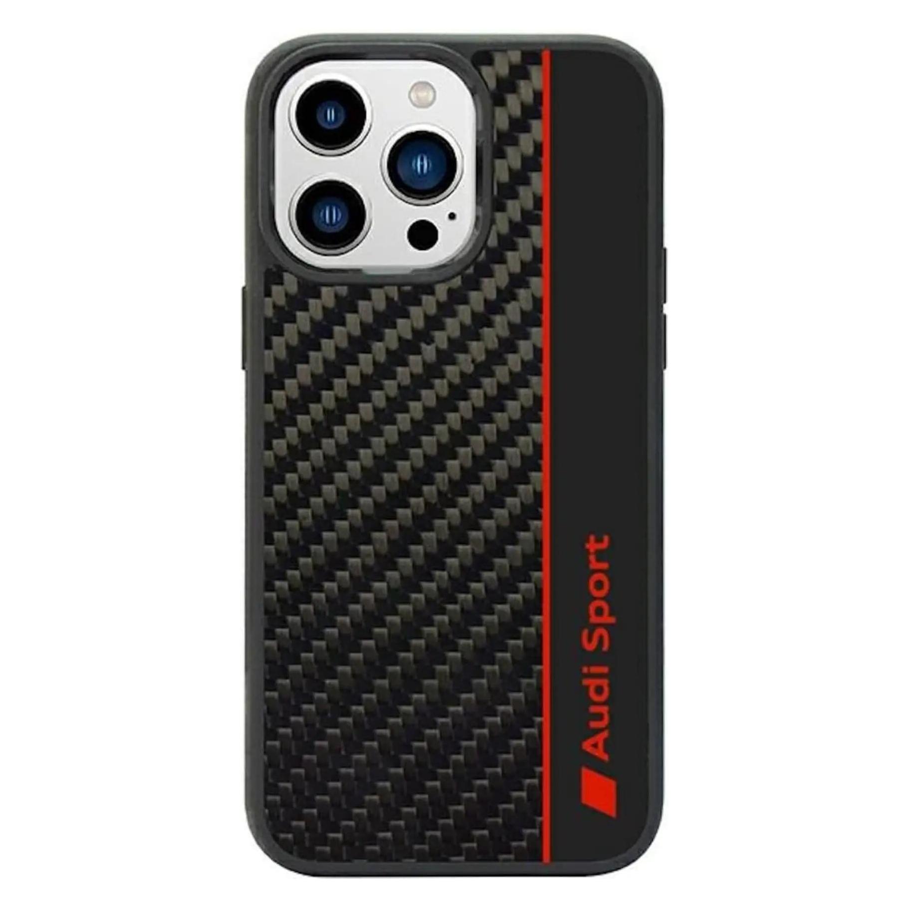 Audi Carbon Fiber Stripe IPhone 14 Pro 6.1" Czarny/black Hardcase Aus-TPUPCIP14P-R8/D1-Bk (Apple IPhone 14 Pro), Smartphone Hülle, Schwarz
