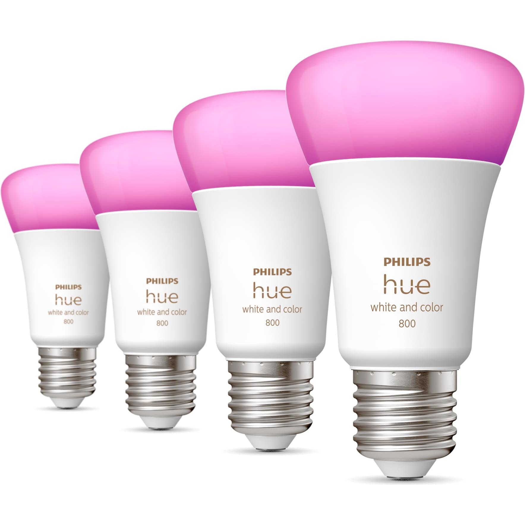 Philips Hue, Leuchtmittel, White & Color Ambiance BT (E27, 6.50 W, 806 lm, 4 x, F)