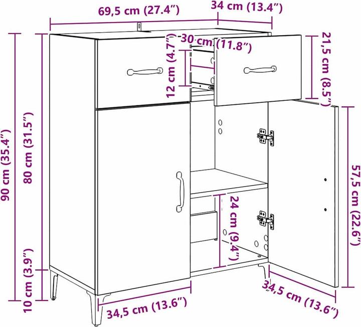 Actual product image vidaXL Sideboard-Aufbewahrung (69.50 x 34 x 90 cm)