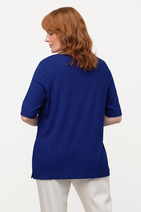 Image du produit Ulla Popken T-shirt fluide à manches courtes et col V. Texture côtelée. (42, 44)