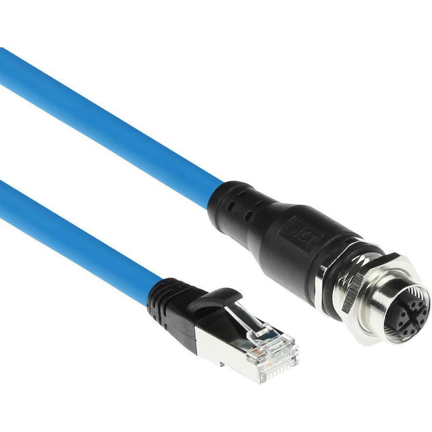 ACT Industrial 5.00 meters Sensor cable M12X 8-pin female chassis to RJ45, Superflex SF/UTP TPE cable (SF/UTP, CAT6a, 5 ...