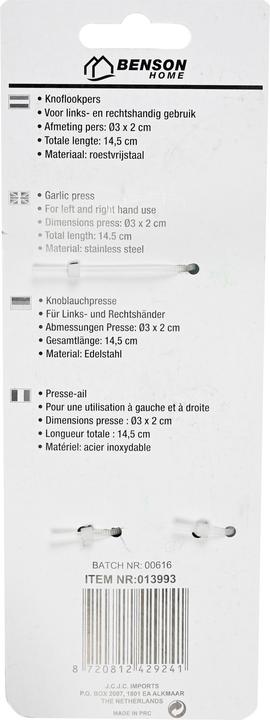 Actual product image Benson Home Knoblauchpresse