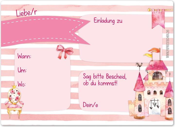 Produktbild Papierdrachen 12 Einladungskarten zum Geburtstag – Prinzessin (12 Stk.)