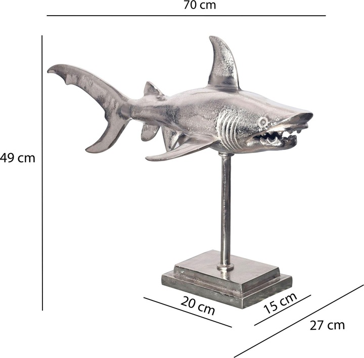 Produktbild FineBuy Deko Hai 70 cm Aluminium Wohndeko Design Dekoration Maritim Modern Alu