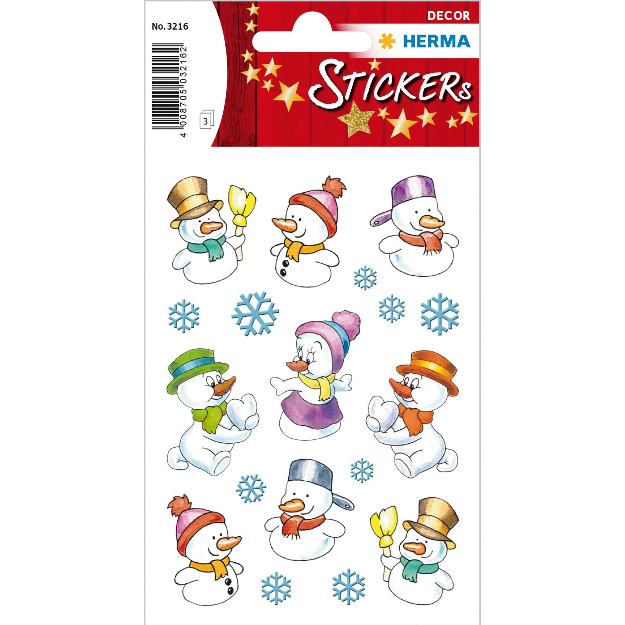 Herma, Sticker, Weihnachtssticker Schneemänner 3 Blatt à 27 Sticker