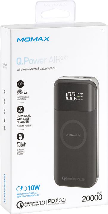 Actual product image Momax Q.POWER AIR 2+ Wireless External Battery Pack 20,000mAh (PD 18W + QC3.0 + 10W Wireless)