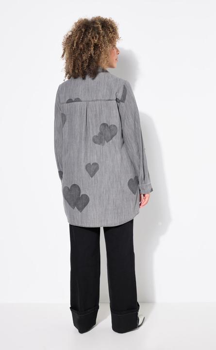 Actual product image Ulla Popken Heart Print Long Sleeve Lyocell Denim Blouse (42, 44)