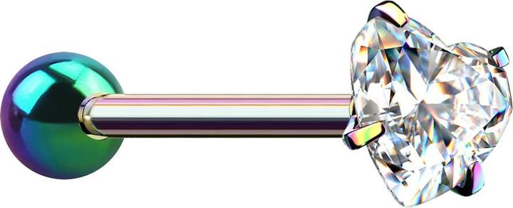Produktbild Star Piercing Barbell farbig mit Kugel und Kristallherz silber gefasst (ohne Messing, Chirurgenstahl 316L)