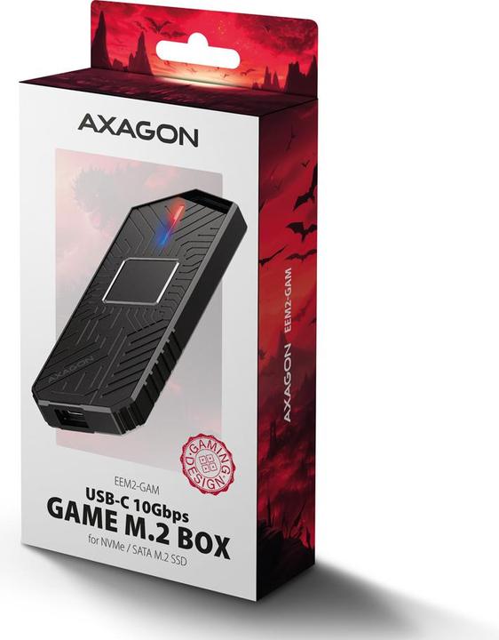 Actual product image Axagon EEM2-GAM, USB-C 10Gbps - NVMe & SATA SSD GAME M.2 box, bezšroubkový (M.2)