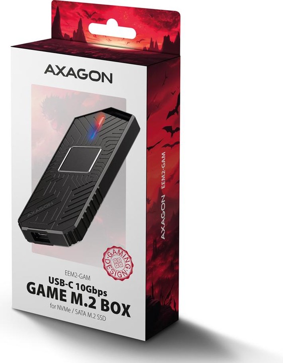 Actual product image Axagon EEM2-GAM, USB-C 10Gbps - NVMe & SATA SSD GAME M.2 box, bezšroubkový (M.2 2280)