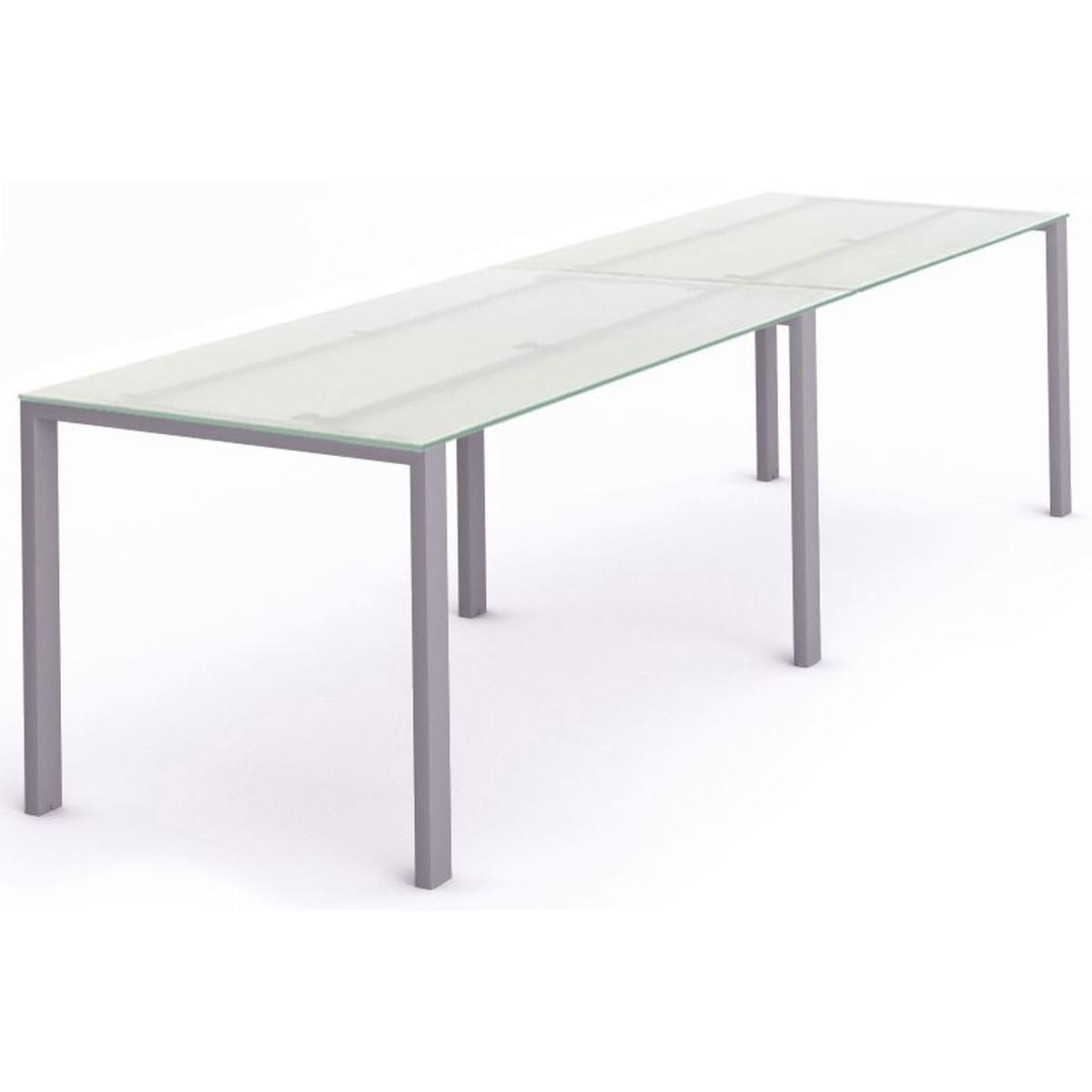 Rocada, Schreibtisch, Mehrfacharbeitstisch Total BxTxH 360x80x73cm Gestell grau Platte Glas satiniert
