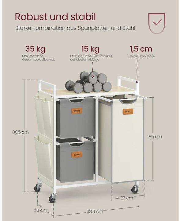 Image du produit Vasagle Wäschekorb mit Ablage Weiss-Grau (100 l)