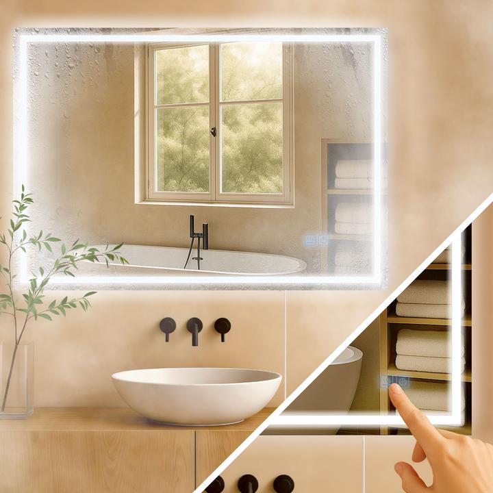 Produktbild CLP Badspiegel Jaffrey Anti-Beschlag Quer- und Hochformat LED dimmbar 3 Licht-Modi (70 x 100 cm)