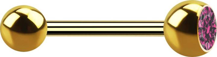 Produktbild Star Piercing Barbell vergoldet mit Kugel und Kugel Kristall pink (ohne Messing, Chirurgenstahl 316L)