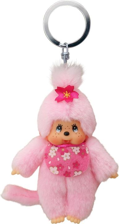Monchhichi Sekiguchi 242467 Original girl cherry blossom, made of pink plush, with bib and braid with