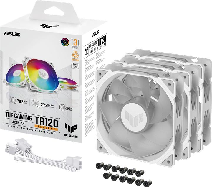 Image du produit ASUS Ventilateur TUF GAMING TR120 FAN ARGB REV WHT 3IN1 (120 mm, 3 x)