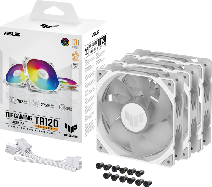 Actual product image ASUS Fan TUF GAMING TR120 FAN ARGB REV WHT 3IN1 (120 mm, 3 x)