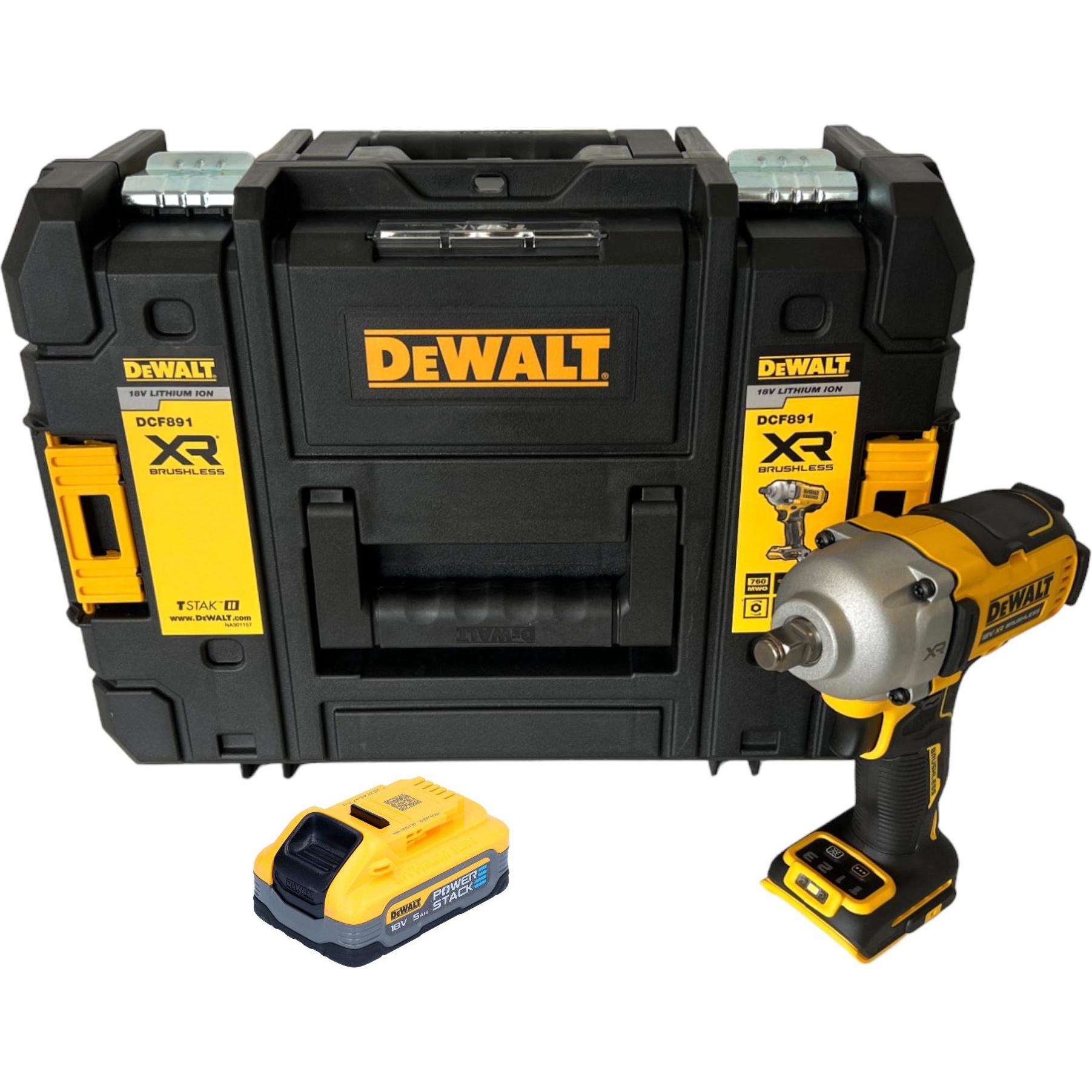 Thumbnail - DeWalt, Bohrmaschine + Akkuschrauber, DCF 891 NT Akku Schlagschrauber 18 V 1084 Nm 1/2" Brushless + 1x Powerstack Akku 5...