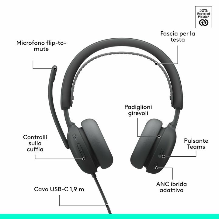 Produktbild Logitech Kabellos, Graphit (Kabelgebunden, Kabellos, USB-C, Microsoft Teams)