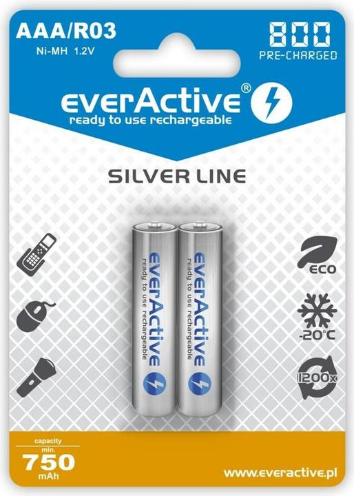Productafbeelding Everactive Oplaadbare batterijen Ni-MH R03 AAA 800 mAh Silver Line - Batterij - Micro (AAA) (2 Pcs., AAA, 800 mAh)