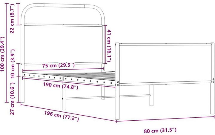 Produktbild VidaXL Bettgestell ohne Matratze 75x190 cm Sonoma-Eiche Holzwerkstoff (75 x 190 cm)
