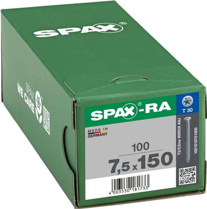 Image du produit Spax Spax-Ra Tête Fraisée Plate T-Star Plus T30 Filetage Complet Wirox (100 Vis par pièce)