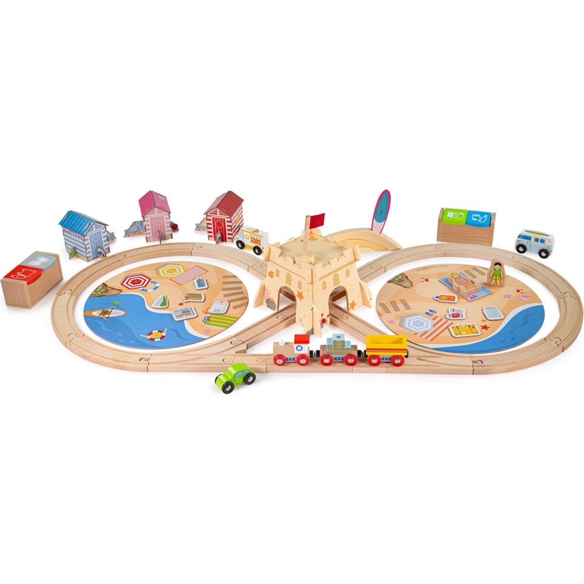 Bigjigs Holzeisenbahn-Set Sea Coast Cleaning Up, 70-teilig. (BJT073)