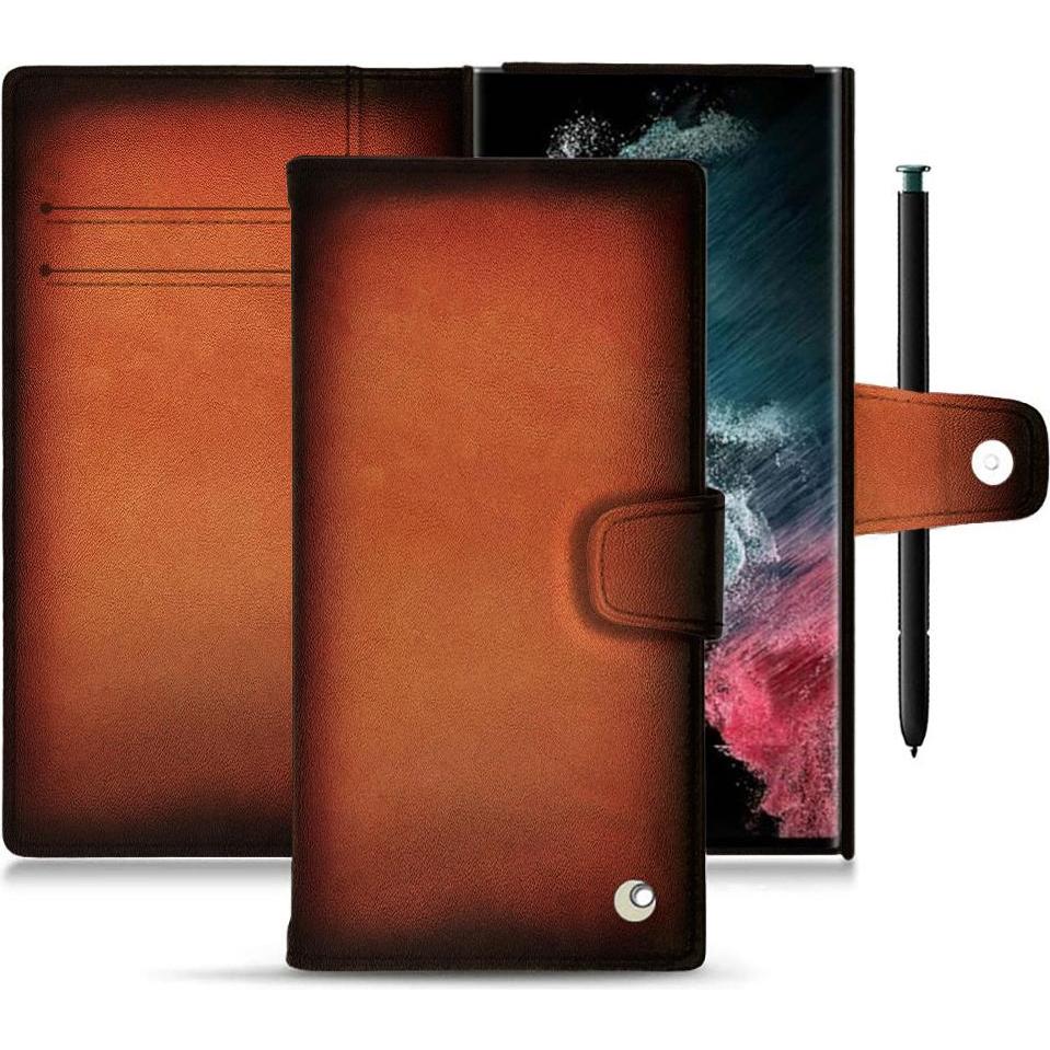 Noreve Lederschutzhülle Wallet (Samsung Galaxy S22 Ultra), Smartphone Hülle, Orange