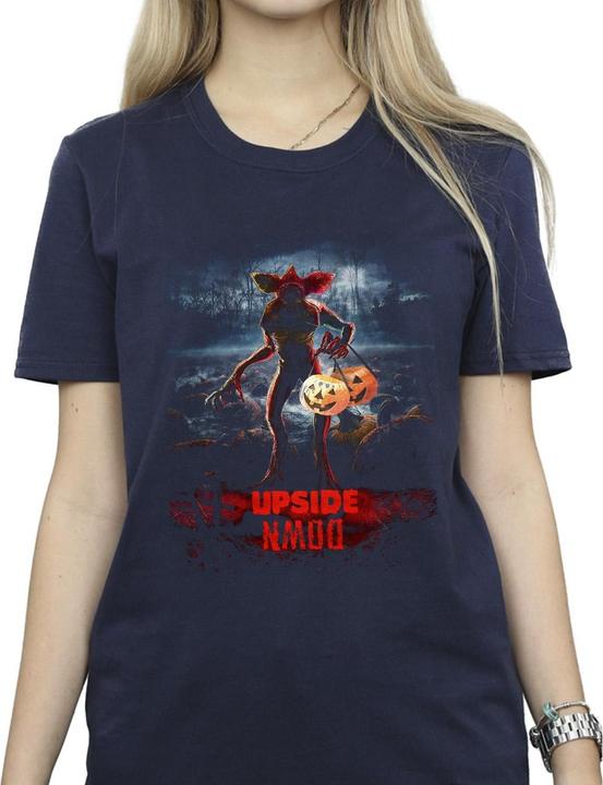 Actual product image Netflix Womens/Ladies Stranger Things Pumpkin Upside Down Cotton Boyfriend T-Shirt (3XL)