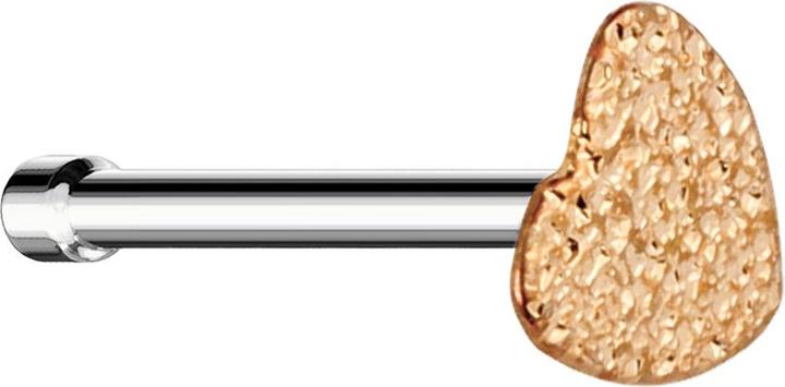 Produktbild Star Piercing Nasenstecker gerade silber mit sandgestrahltem Herz rosegold (ohne Messing, Chirurgenstahl 316L)