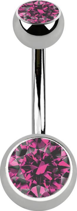 Produktbild Star Piercing Banane silber Innengewinde mit zwei Kugeln silber mit Kristall pink (ohne Messing, Titan)