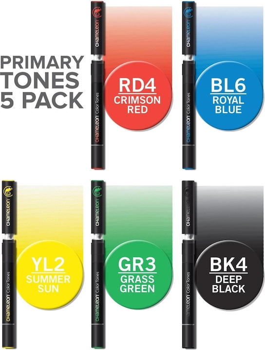 Immagine prodotto Chameleon Pennelli per acquerello colori primari, 5 pezzi (Giallo, Verde, Blu, Nero, Rosso, 5 x)