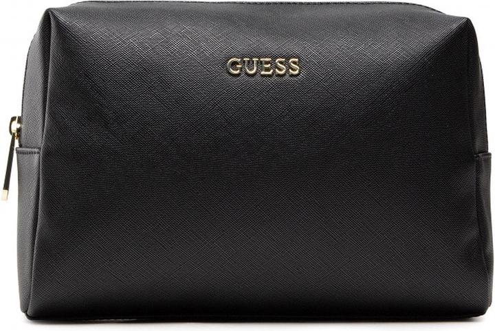 Guess Trousse de toilette en cuir synthétique Saffiano Vanilla Noir pour femmes 23 x 17 x 8 cm