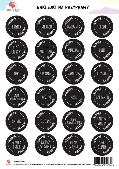 Produktbild All4Kids Schwarze A4-Gewürzaufkleber