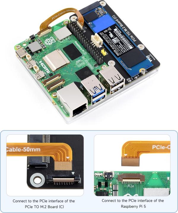 Actual product image WaveShare PCIe zu M.2 SSD Adapter (C) für Raspberry Pi 5