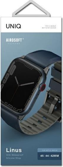 Produktbild Uniq pasek Linus Apple Watch Series 4/5/6/7/8/SE/SE2/Ultra 42/44/45mm. Airosoft Silicone niebieski/n (42 mm, 44 mm, 45 mm, Kunststoff, Silikon)