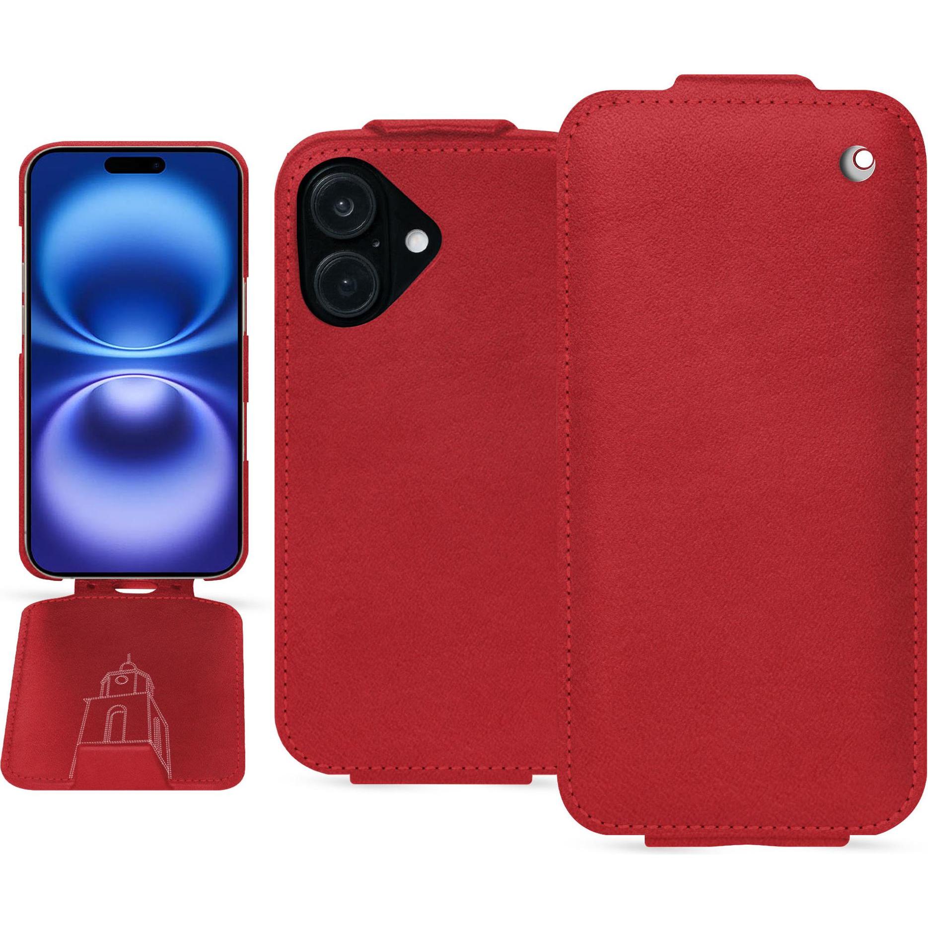 Noreve Lederschutzhülle vertikal (Apple iPhone 16), Smartphone Hülle, Rot