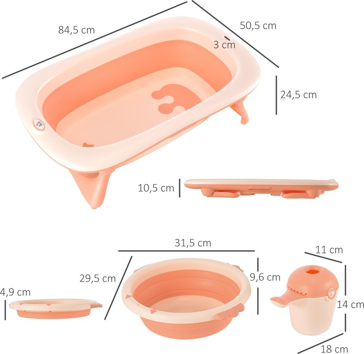 Immagine prodotto Homcom Vasca da bagno pieghevole per bambini con lavabo e tazza per shampoo