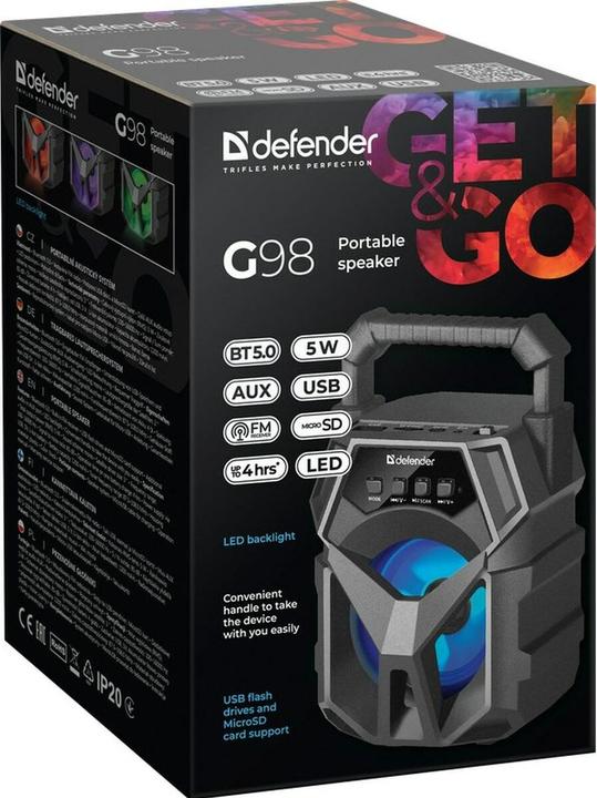 Produktbild Defender G98 black speaker (4 h, Stromversorgung über USB, Akkubetrieb)