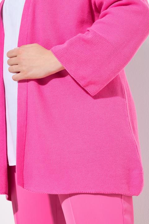 Produktbild Ulla Popken Strickjacke, A-Linie, offene Form, V-Ausschnitt, 3/4-Arm (58)