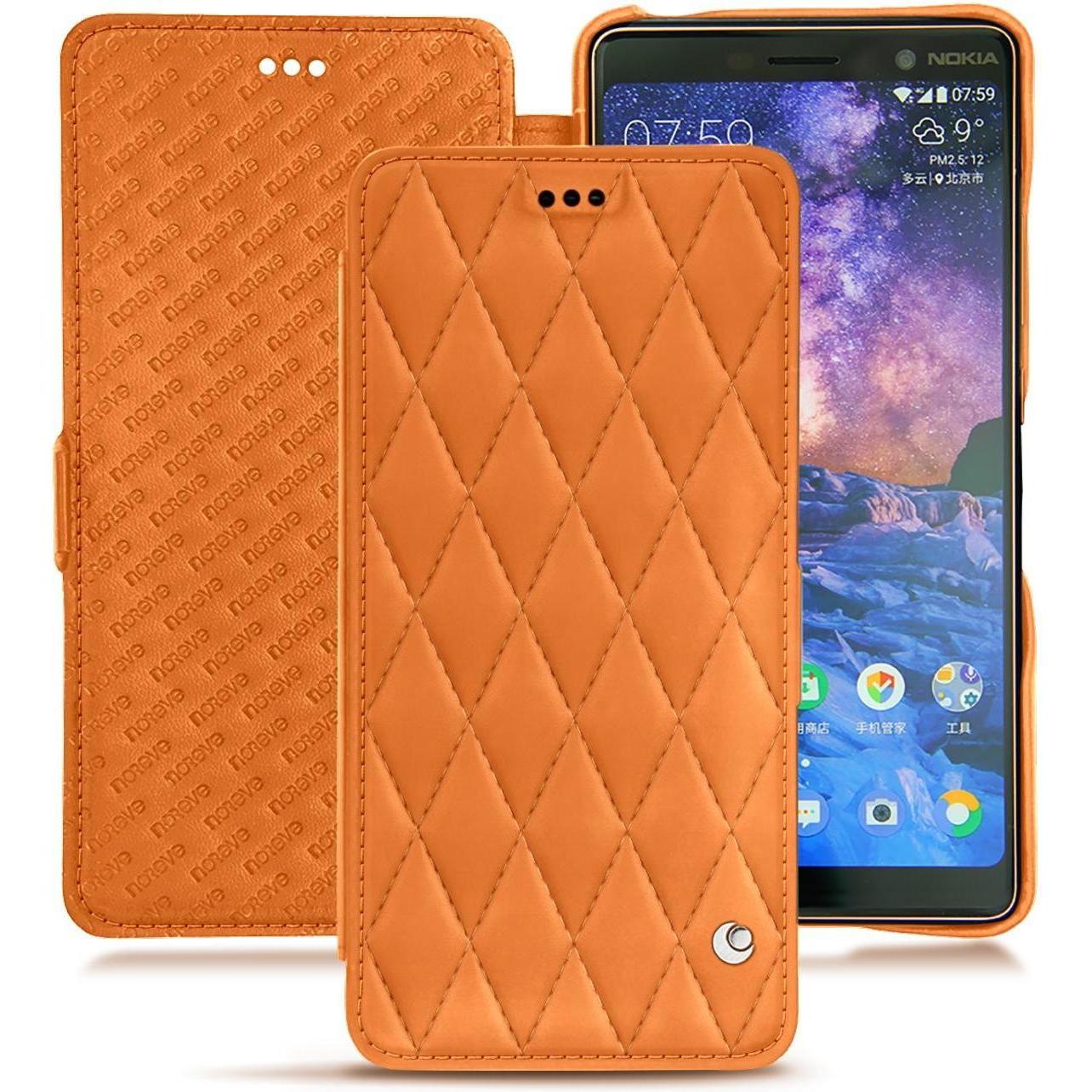 Thumbnail - Noreve Lederschutzhülle horizontal (Nokia 7 Plus), Smartphone Hülle, Orange