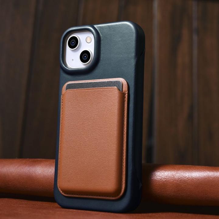 Actual product image iCarer CE Oil Wax Premium Leather Folio Case for iPhone 14 Plus Magnetic Flip Case MagSafe Blue (AKI (Apple iPhone 14 Plus)