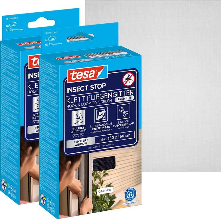 Actual product image tesa 2x COMFORT insect screen for windows, with Velcro tape, self-adhesive, without drilling (130 x 150 cm)