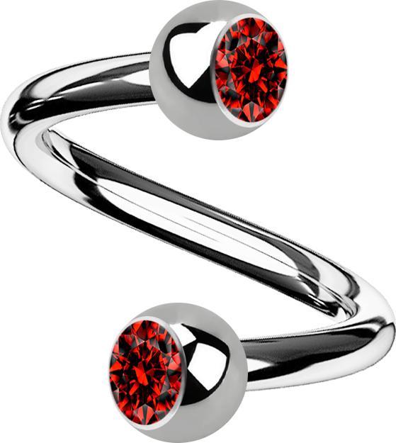 Image du produit Star Piercing Micro Spirale silber mit zwei Kugeln Kristall rot (sans laiton, Titane)