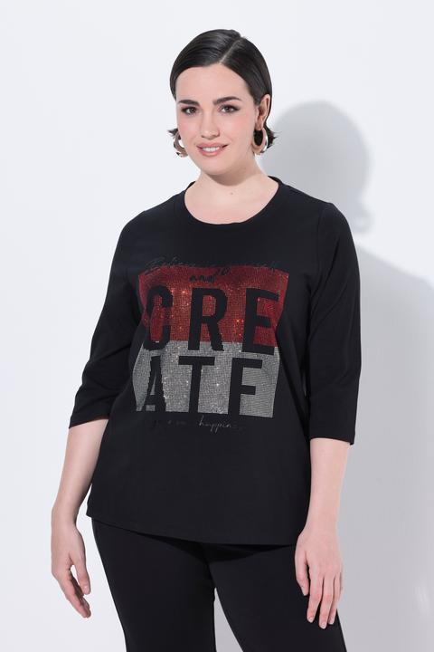 Produktbild Ulla Popken T-Shirt, Schriftmotiv, Rundhals, Stehkragen, 3/4-Arm (58)