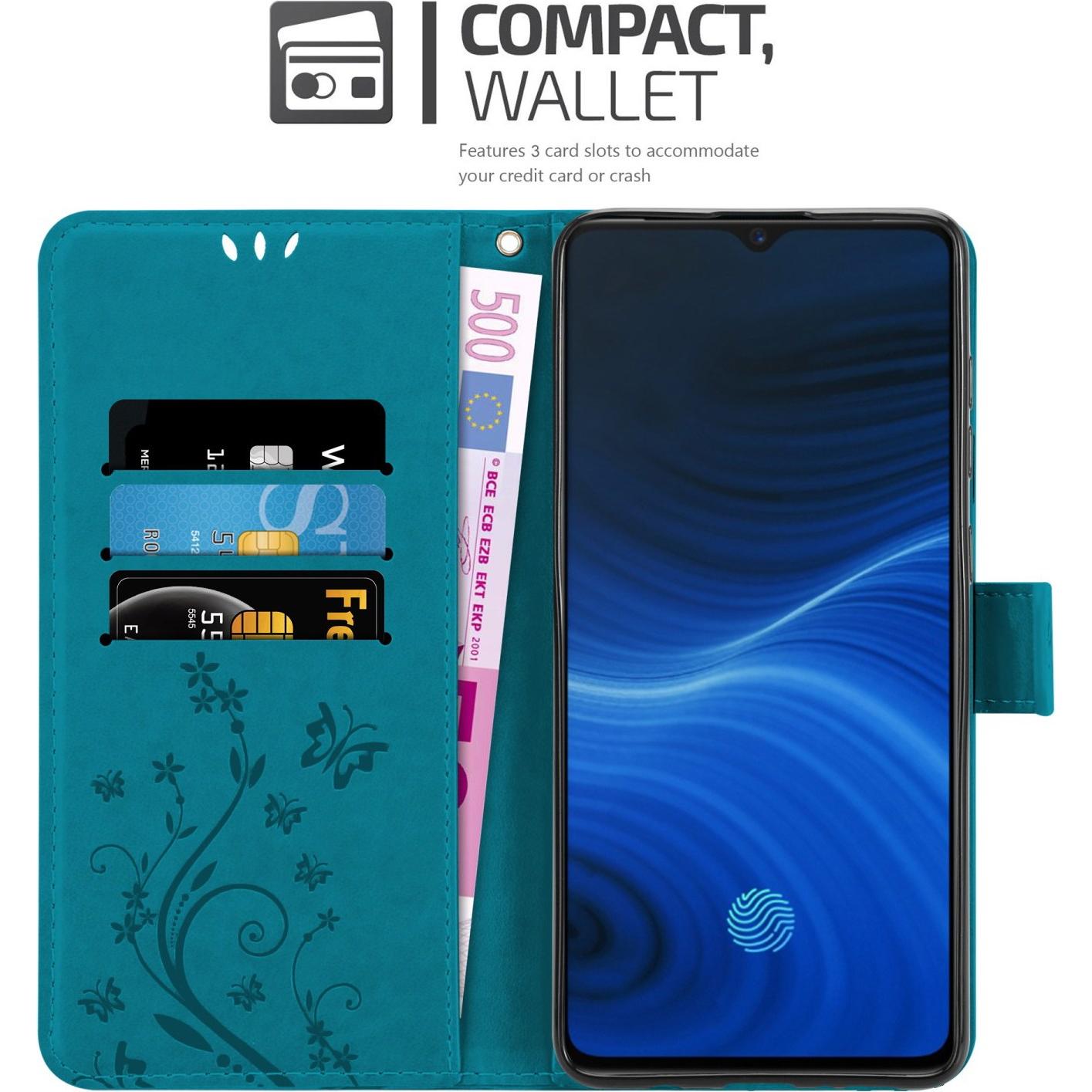 Thumbnail - Cadorabo Flower Book Hülle für Realme X2 PRO / Oppo Reno Ace (Realme X2 Pro, Oppo Reno Ace), Smartphone Hülle, Blau