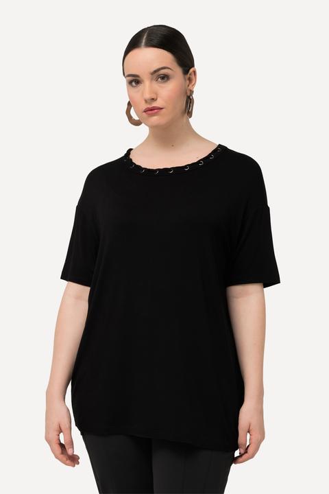 Produktbild Ulla Popken T-Shirt, Ösen, Zierband, Rundhals, Halbarm (50, 52)