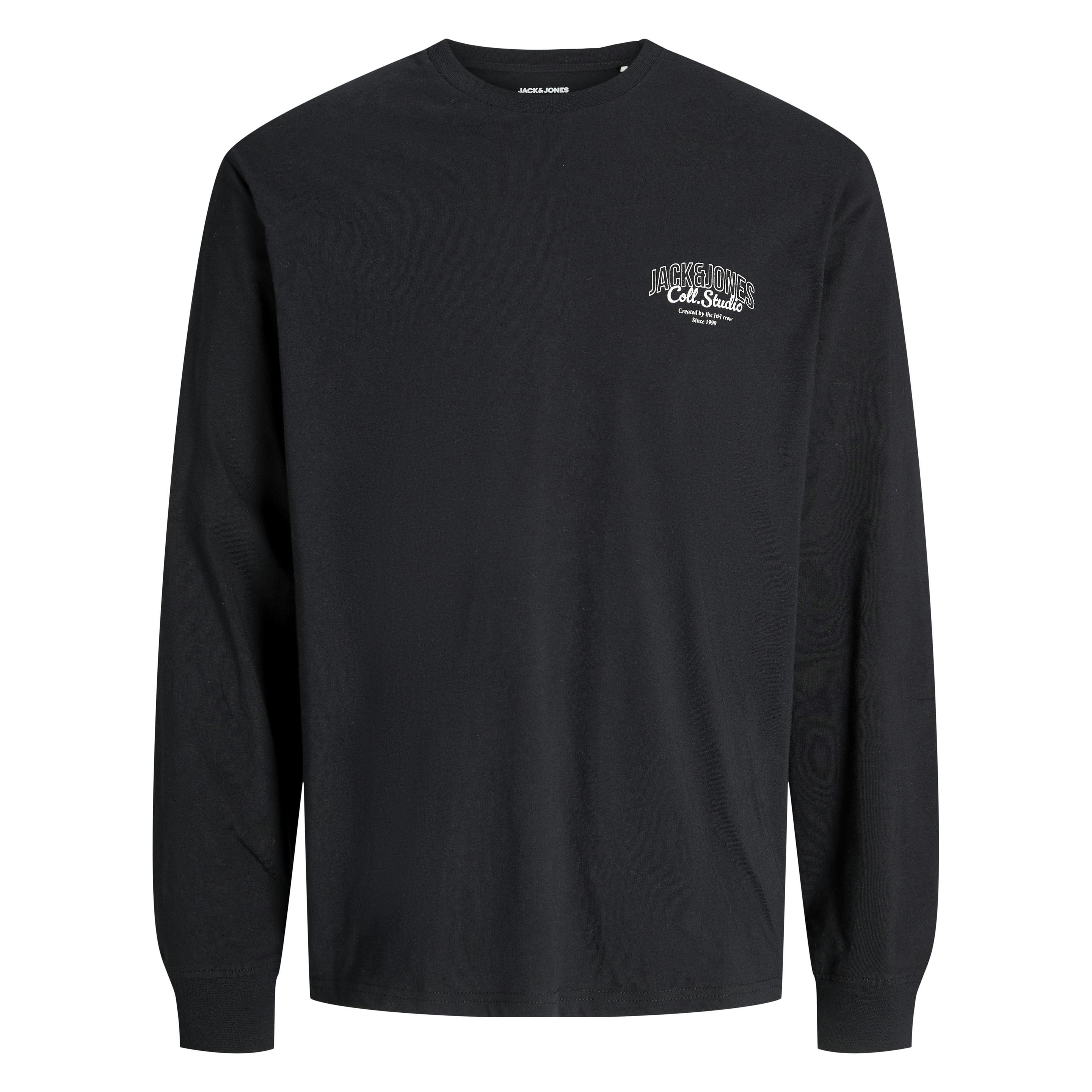Jack & Jones, Herren, Shirts, Jjmakoto Tee Ls Crew Neck, Schwarz, (L)